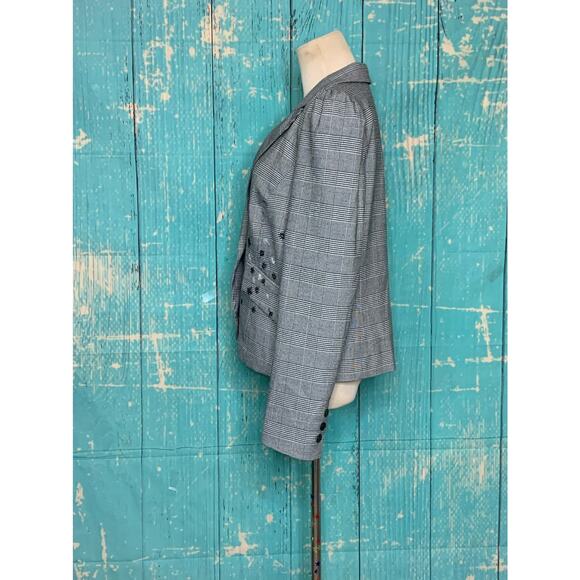 CeCe gray plaid embroidered floral one button blazer size 12 - Picture 11 of 13